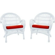 Jeco Wicker Chair in White with Red Cushion (Set of 2)
