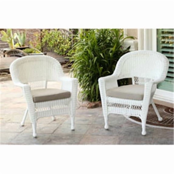 Jeco Wicker Chair in White with Tan Cushion (Set of 4)