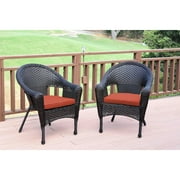 Jeco Wicker Patio Chair in Brown and Brick Red (Set of 2)