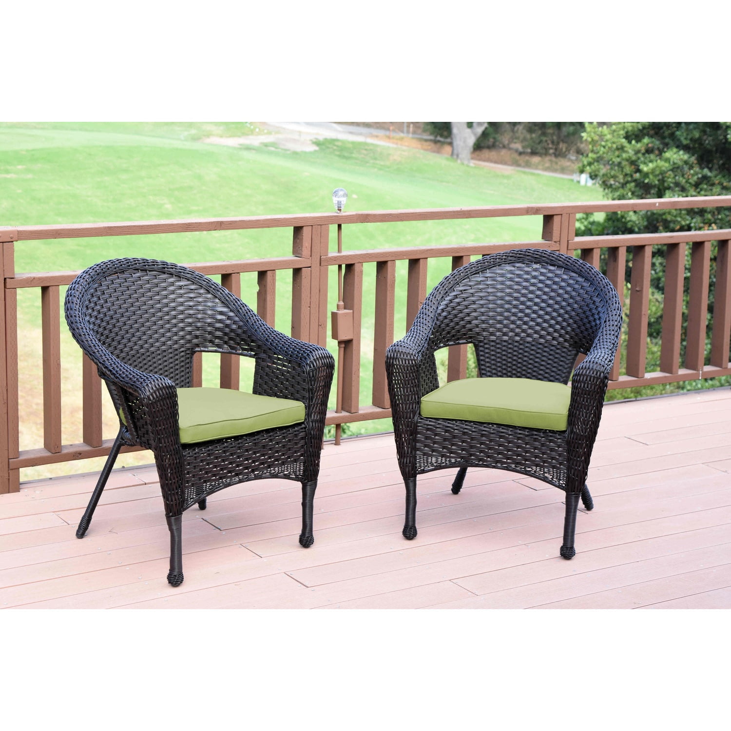 Jeco Wicker Patio Chair in Brown and Sage Green (Set of 2) - Walmart.com