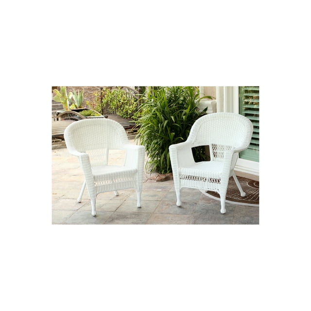 Jeco Outdoor/Indoor All-Weather Resin Wicker Patio Chair, White - Set ...