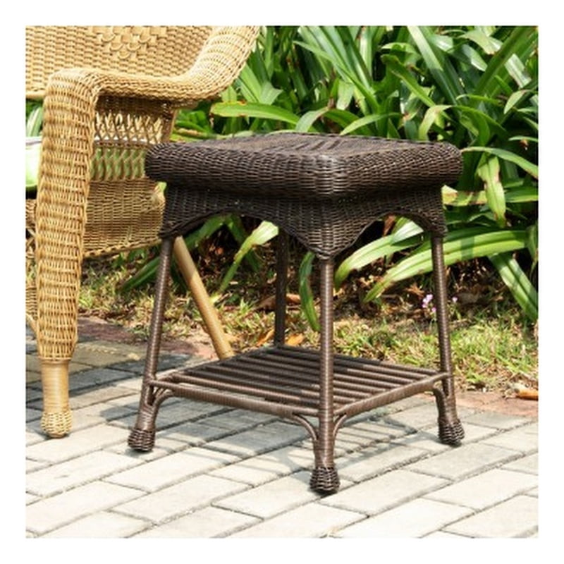 Jeco Wicker Patio End Table in Espresso
