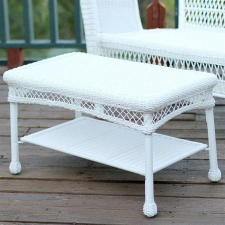 Jeco Wicker Patio Furniture Coffee Table in White