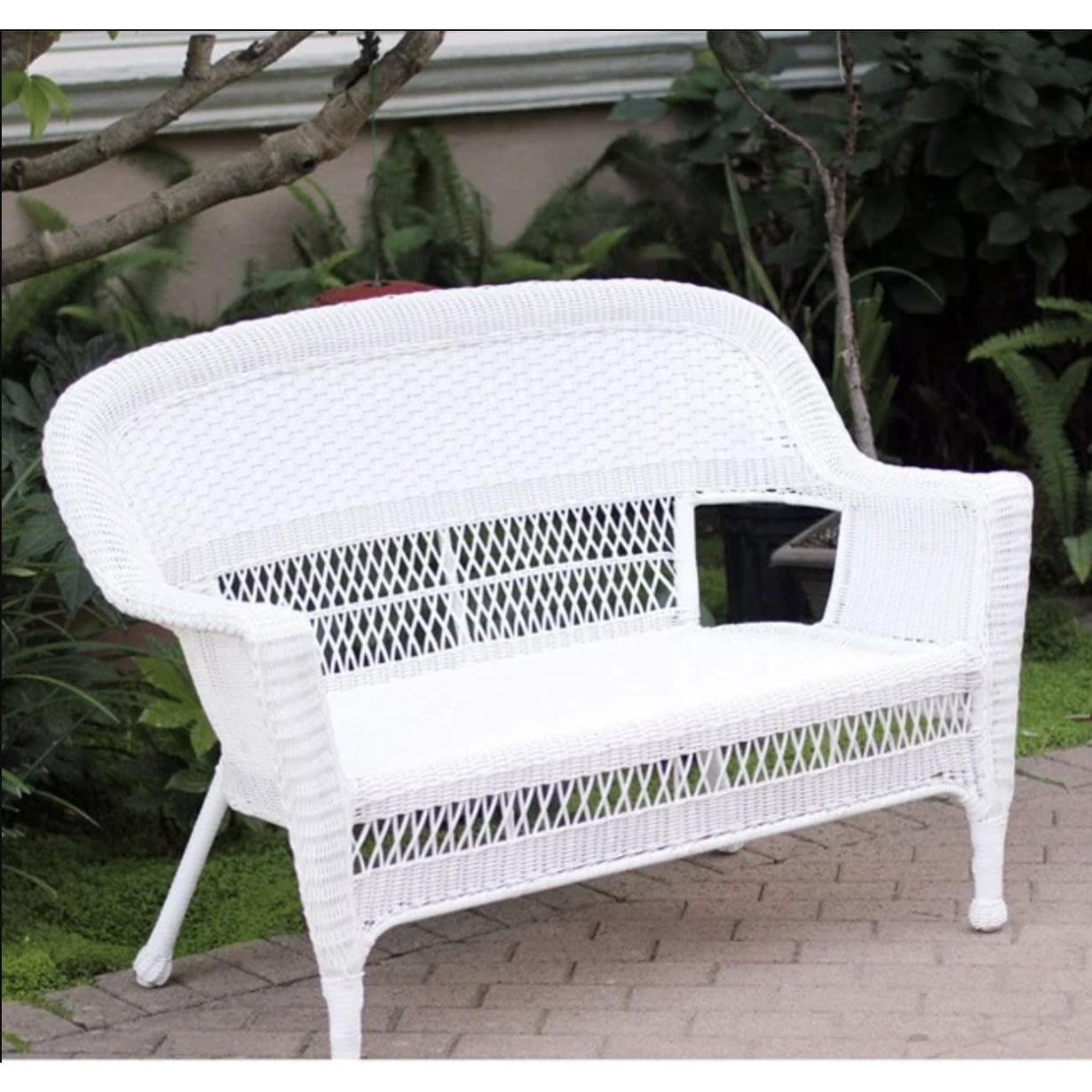 Jeco Wicker Lane Outdoor Resin Love Seat Patio Furniture, White