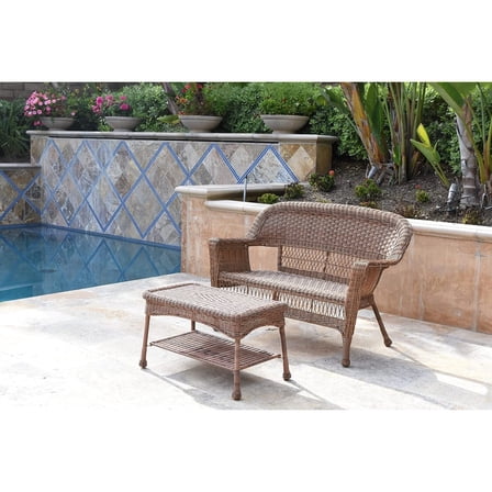 Jeco Black Wicker Patio Love Seat And Coffee Table Set Without Cushion-Finish:Honey