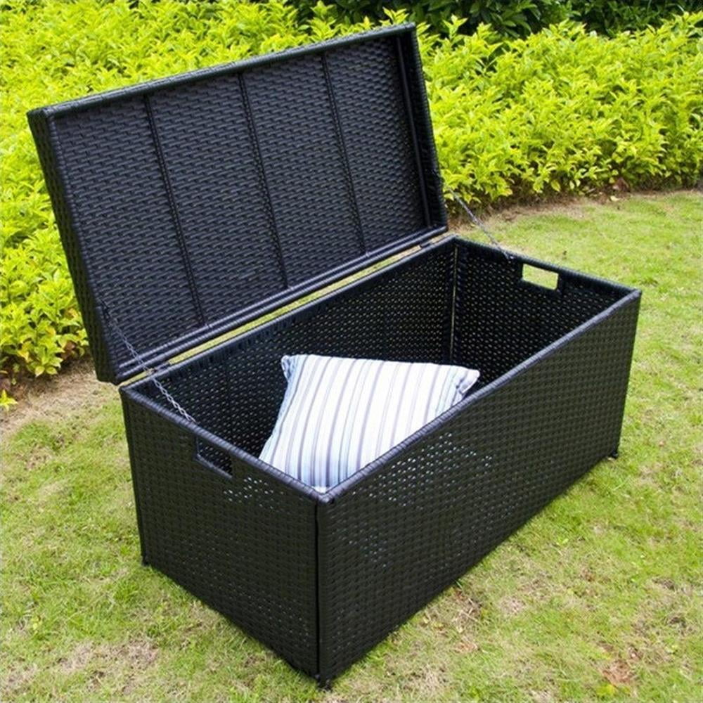 Black Wicker and Steel Outdoor Storage Deck Box