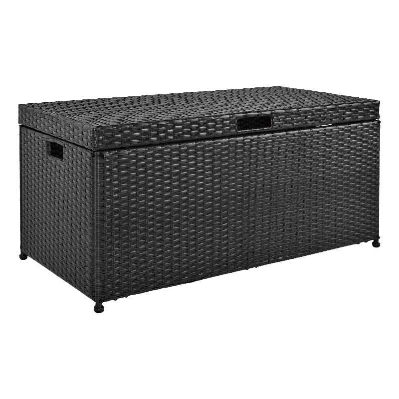 Black Wicker and Steel Outdoor Storage Deck Box