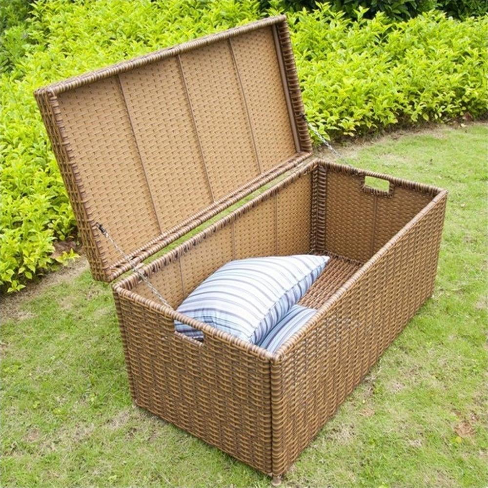Honey Wicker and Steel Outdoor Storage Deck Box