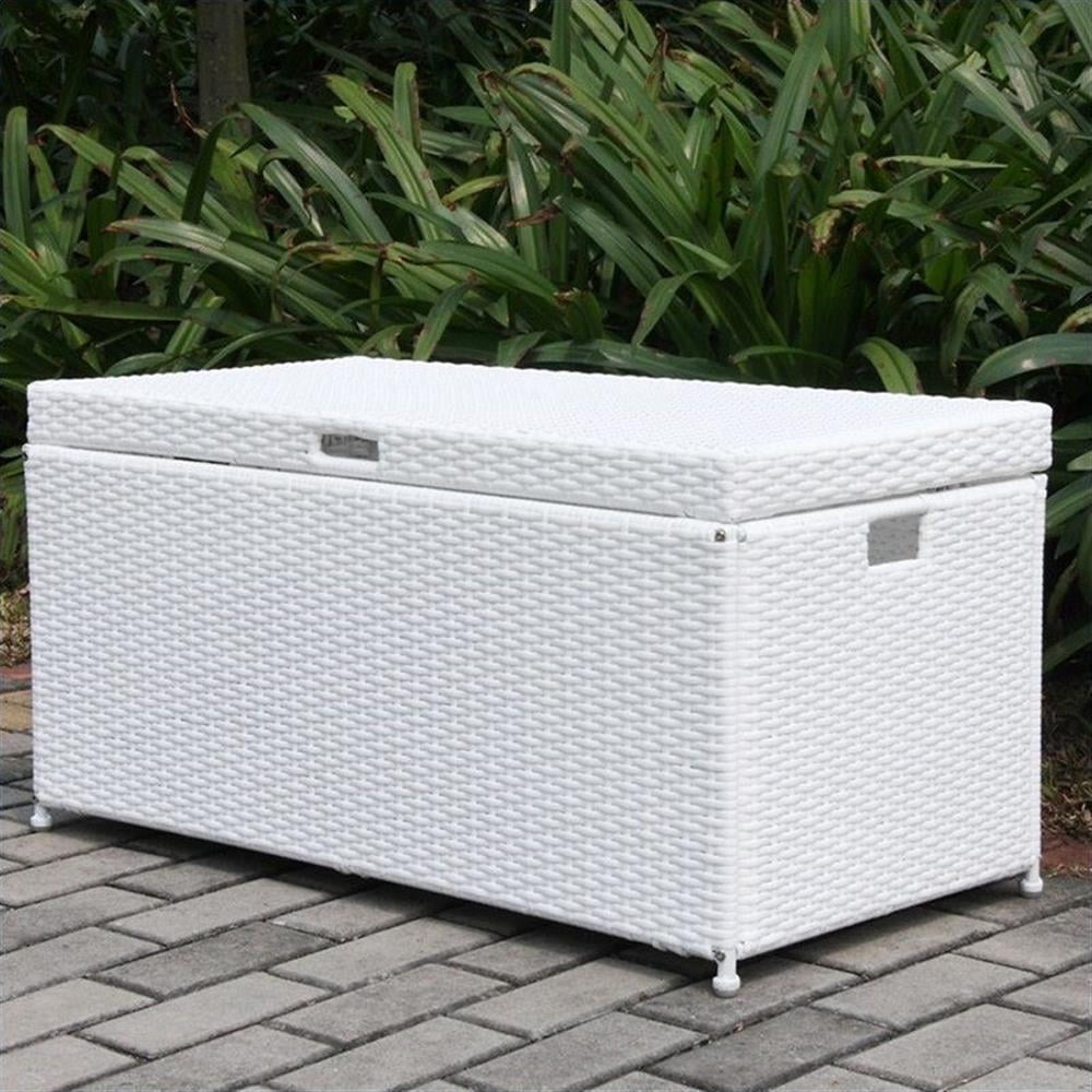 White Wicker and Plastic Outdoor Storage Deck Box