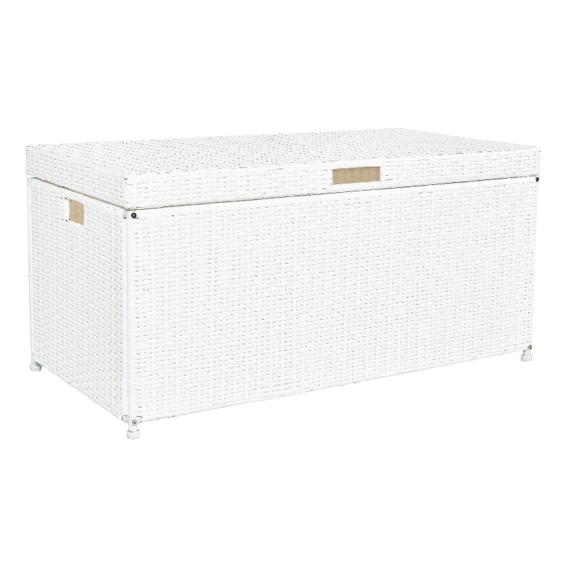White Wicker and Plastic Outdoor Storage Deck Box