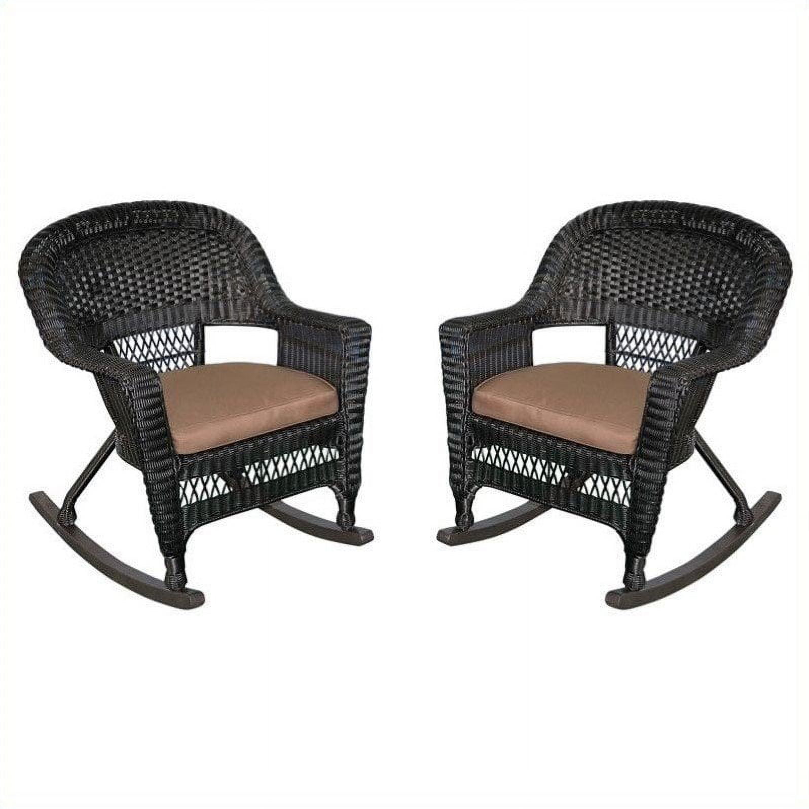 Black Wicker Rocker Chair with Brown Cushions, Set of 2