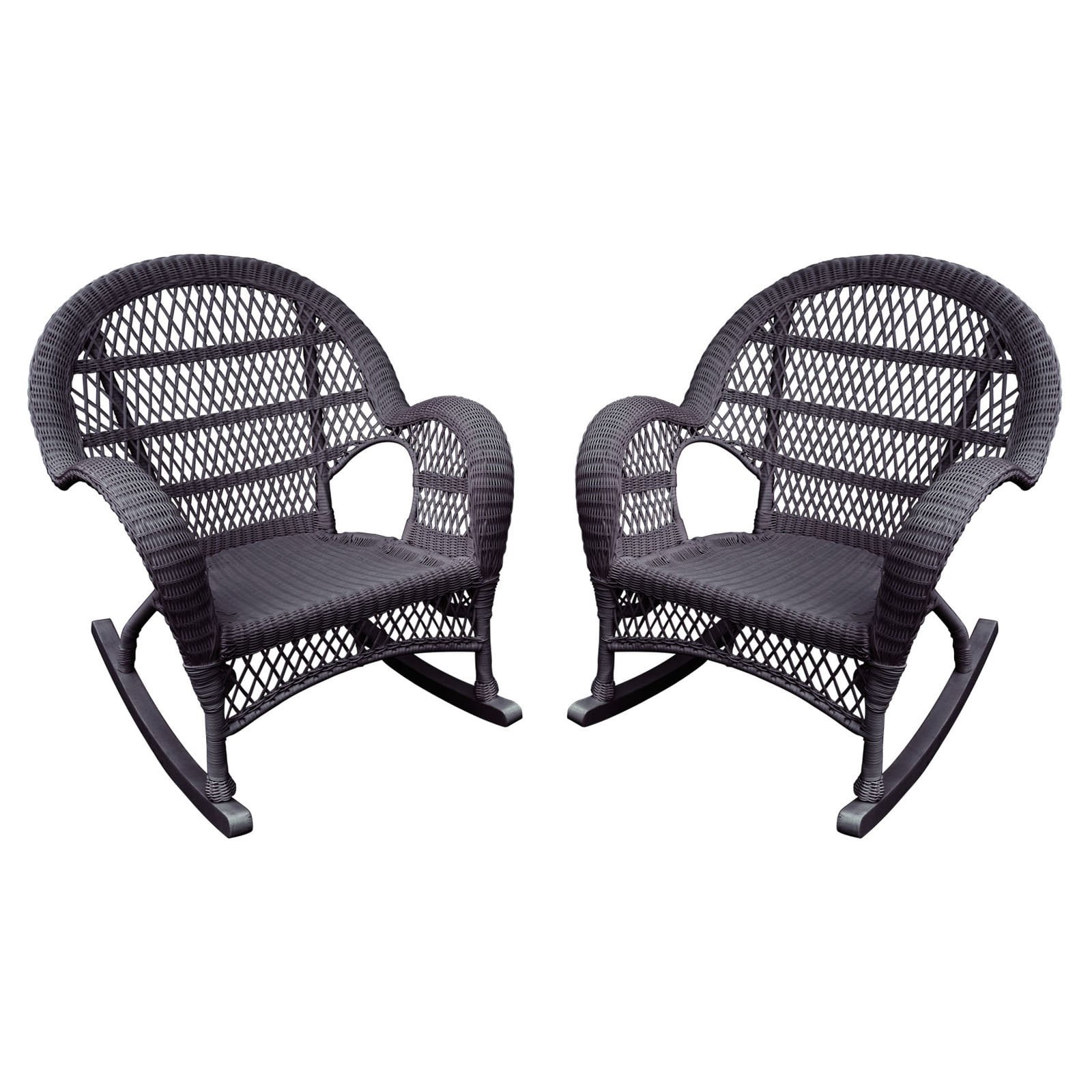 Jeco Wicker Rocker Chair in Espresso (Set of 2) with All-Weather Resin ...