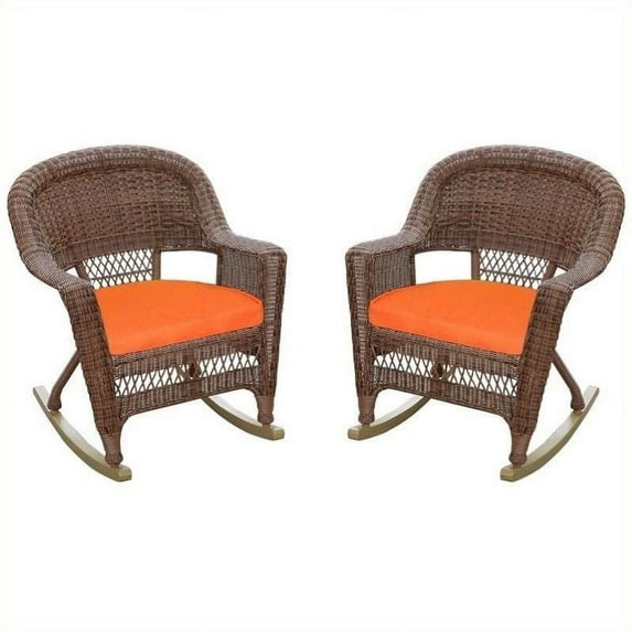 Jeco Wicker Rocker Chair in Honey (Set of 2)