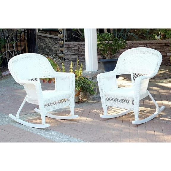 Jeco Wicker Rocking Chair, Solid White (Set of 2)