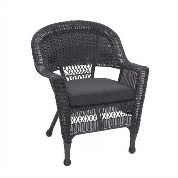 Jeco Wicker Solid Print Armchair with Black Cushion, Black
