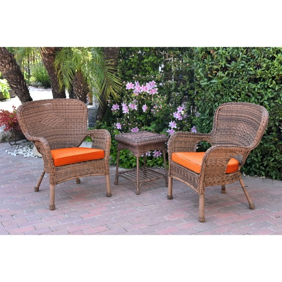 Jeco Windsor Espresso Wicker Chair And End Table Set With Orange Chair Cushion