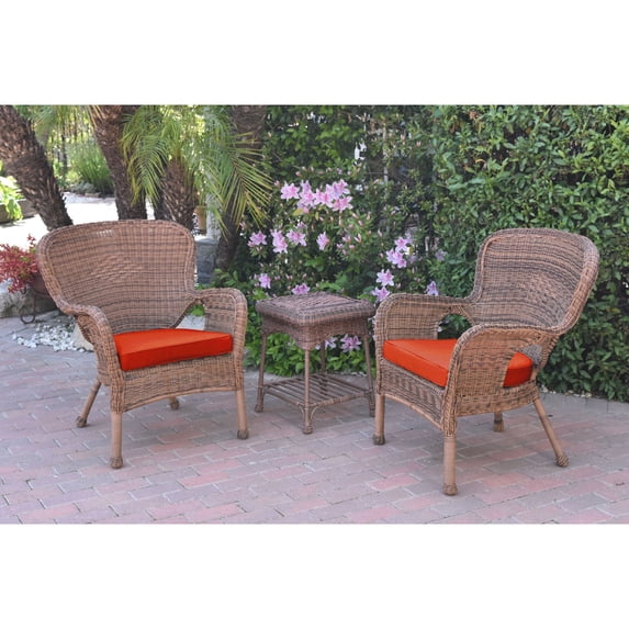 Jeco Windsor White Wicker Chair And End Table Set with Cushion Red/Brown