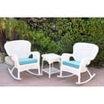 thumbnail image 1 of Jeco Windsor White Wicker Rocker Chair And End Table Set with Chair Cushion Baby Blue, 1 of 5
