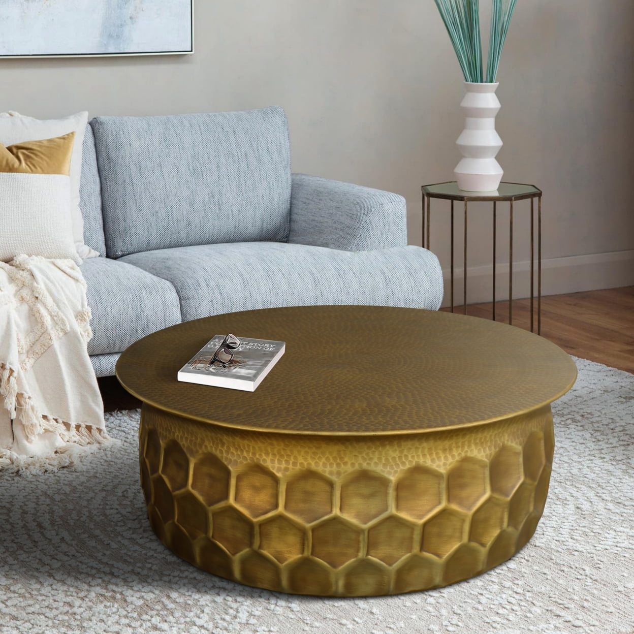 Saltoro Sherpi Jed 32 Inch Handcrafted Industrial Round Coffee Table ...