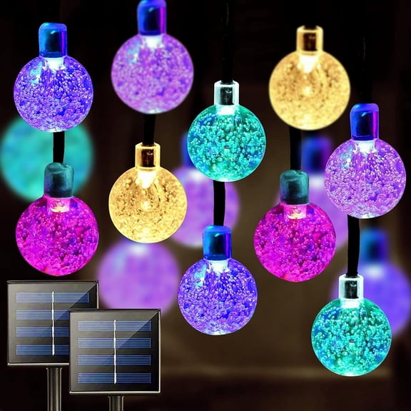 Jedavai Solar String Lights Outdoor 2 Pack 200 Led 80FT Multi-Color Crystal Globe with 8 Lighting Modes, Waterproof Powered Patio for Garden Yard Porch Wedding Party Decoration