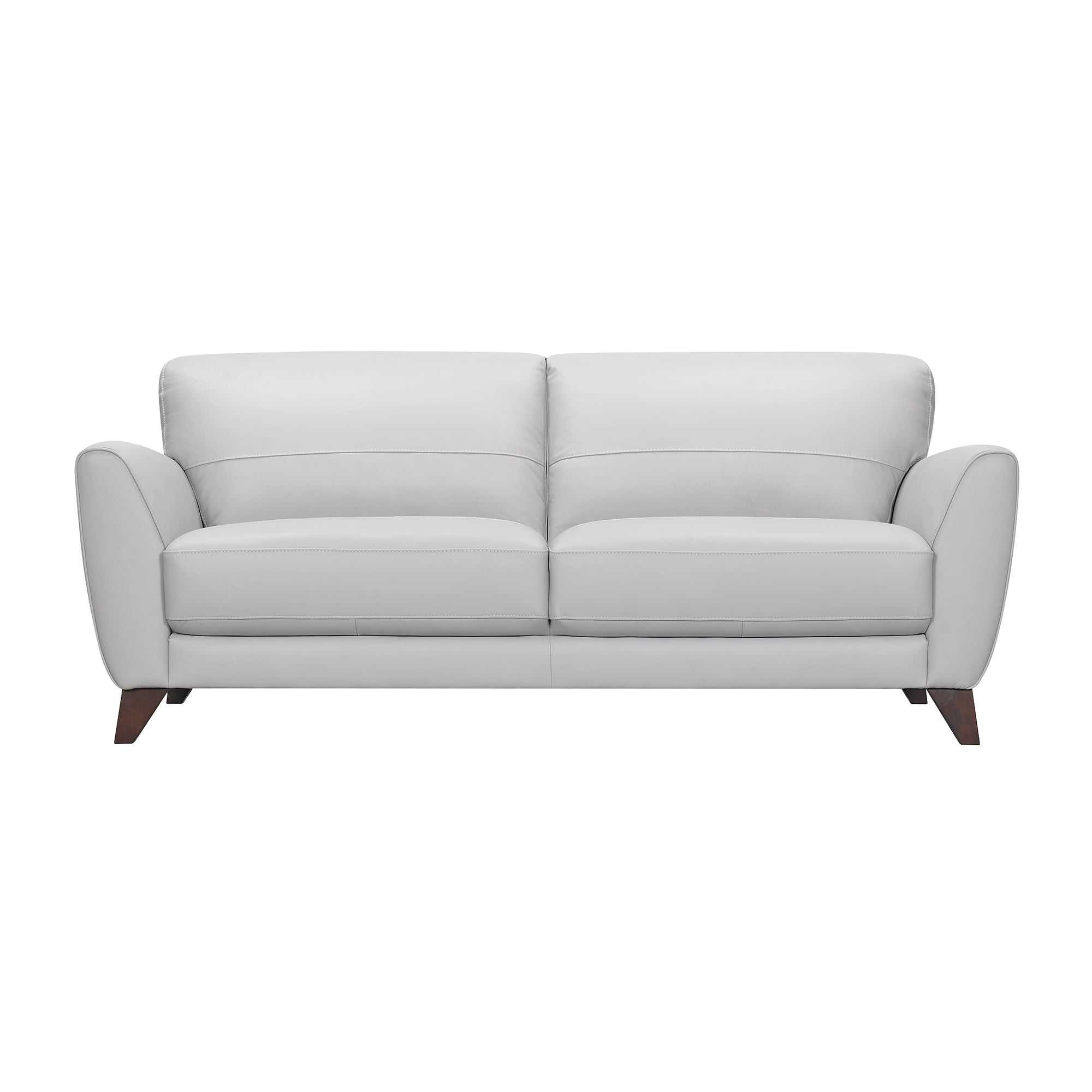Jedd Genuine Dove Grey Leather Sofa with Brown Wood Legs