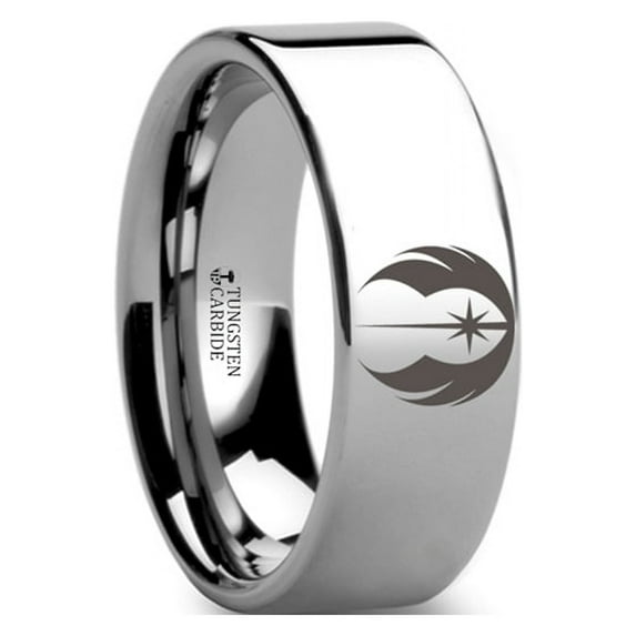 Jedi Order Symbol Star Wars Polished Tungsten Engraved Ring Jewelery - 8mm