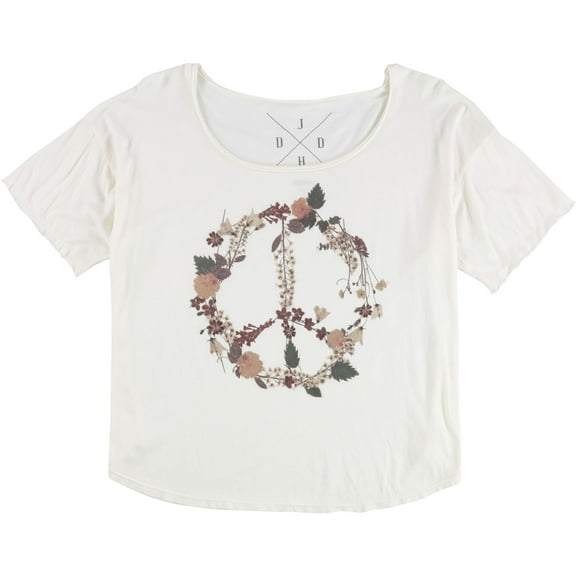 Jedidiah Womens Floral Peace Sign Graphic T-Shirt, White, Medium