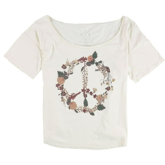 Jedidiah Womens Floral Peace Sign Graphic T-Shirt, White, Medium