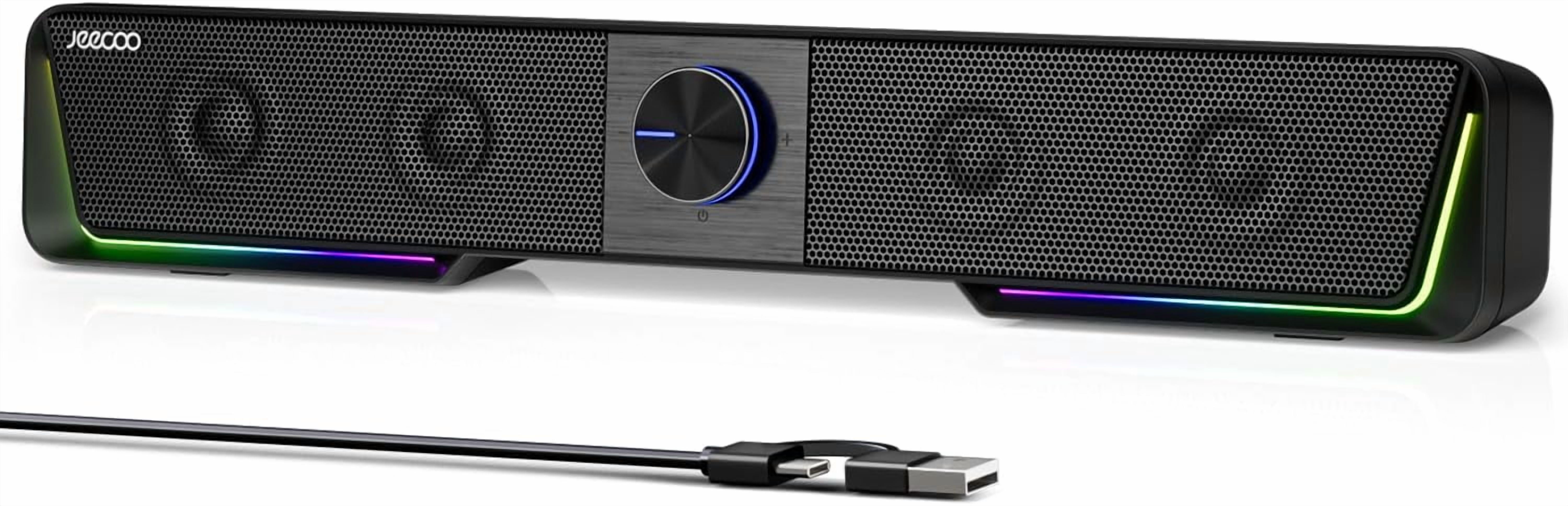 A40 Bluetooth Computer Speakers with Clear Sound, USB Plug & Play PC Speakers with LED Light, Computer Sound Bar with Switch Button for Desktop Laptop Monitor (USB-C Adapter Included)