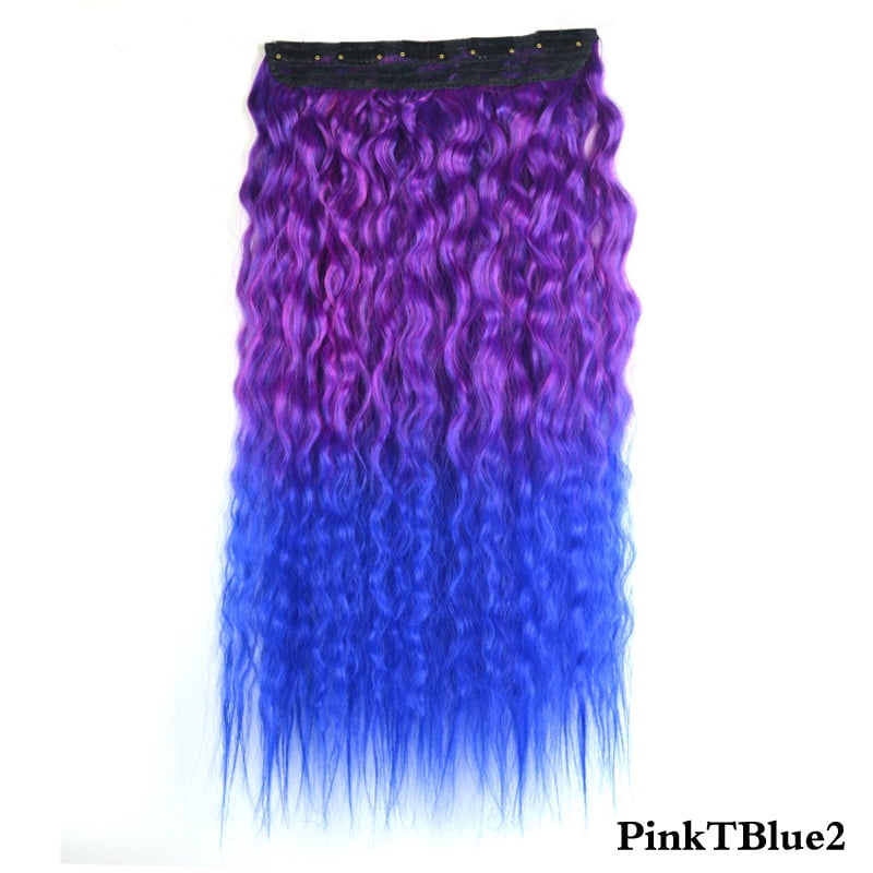 Jeedou Kinky Curly Synthetic Hair Clip in One Piece Hair Extensions for Women Blue Gradual Color Cosplay Props Hairpieces