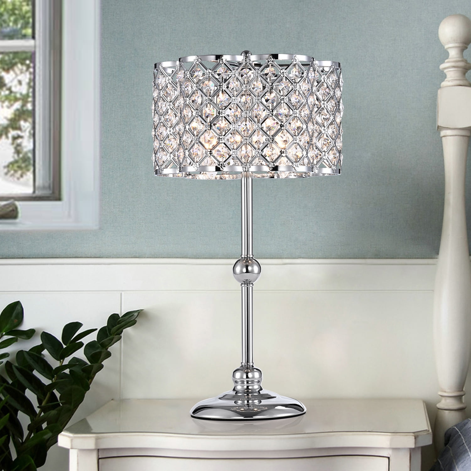 Jeem 20" Silver Crystal and Chrome Table Lamp