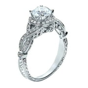 JEENJEWELS 1.50ct Round Cut Halo Diamond & Moissanite Engagement Ring, 18k Gold-Plated