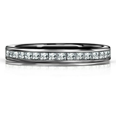 JeenMata 0.25 Carat Princess Cut April Birthstone Wedding Band - Pave Channel Band - 18K Black Gold Plating over Silver