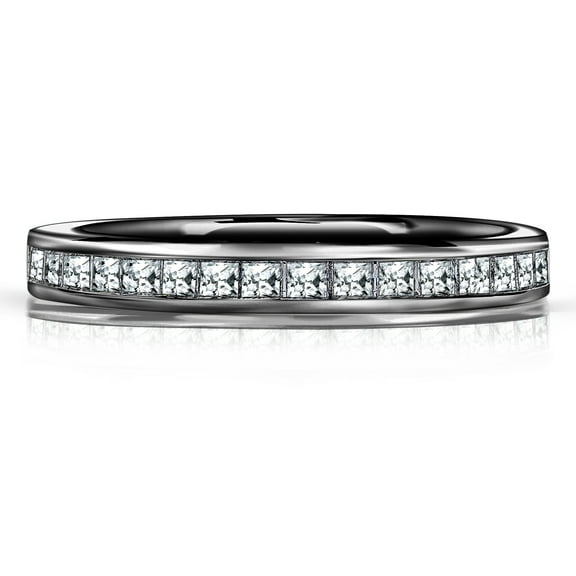 JeenMata 0.25 Carat Princess Cut April Birthstone Wedding Band - Pave Channel Band - 18K Black Gold Plating over Silver