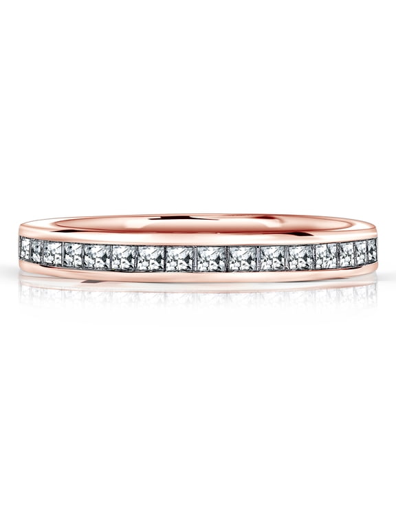 0.25 Carat Princess Cut April Birthstone Anniversary Ring - Pave Channel Band - 18K Rose Gold Plating over Silver