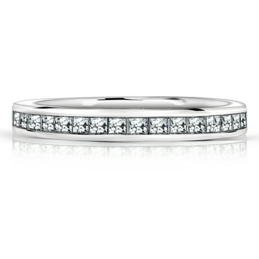 JeenMata 0.25 Carat Princess Cut April Birthstone Wedding Band - Pave Channel Band - 18K White Gold Plating over Silver