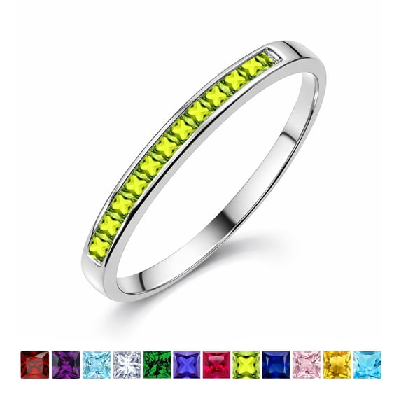 JeenMata 0.25 Carat Princess Cut August Birthstone Wedding Band - Pave Channel Band - 18K White Gold Plating for Women