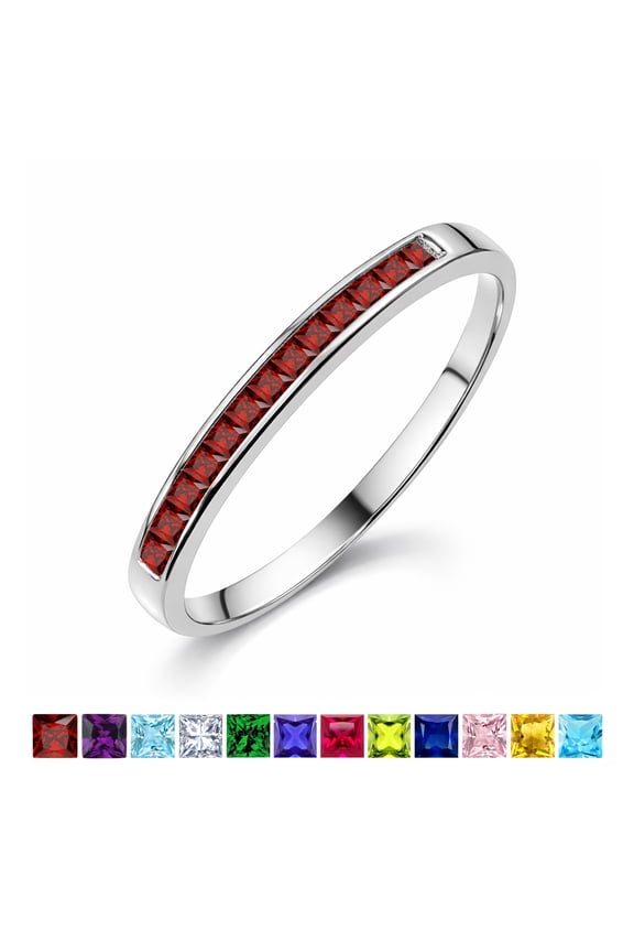 0.25 Carat Princess Cut January Birthstone Wedding Band - Pave Channel Band - 18K White Gold Plating for Women