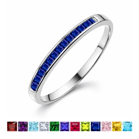 JeenMata 0.25 Carat Princess Cut September Birthstone Wedding Band - Pave Channel Band - 18K White Gold Plating for Women