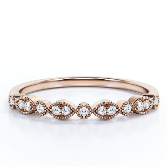 JeenMata 0.25 Carat Round Brilliant Real Diamond Art Deco Wedding Ring Band in 10K Rose Gold