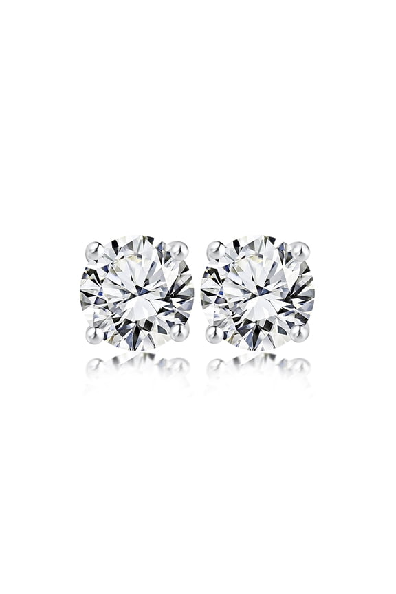0.25 Carat Round Diamond - 4 Prong Solitaire Stud Earrings - 18K White Gold Plating Over Silver