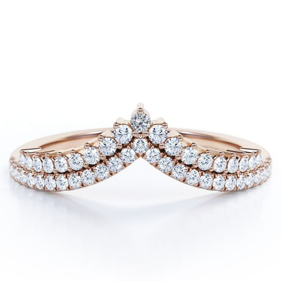 JeenMata 0.30 TCW Round Moissanite - Double Pave Prongs - V Curved Wedding Band - 18K Rose Gold Plating over Silver