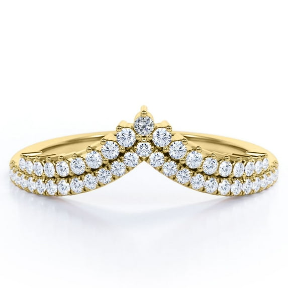 JeenMata 0.30 TCW Round Moissanite - Double Pave Prongs - V Curved Wedding Band - 18K Yellow Gold Plating over Silver