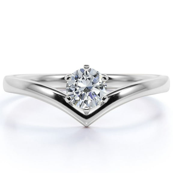 JeenMata 0.33 ct Round Cut Real Diamond - 6 Prong Ring - Vintage Engagement Rings - 10K White Gold