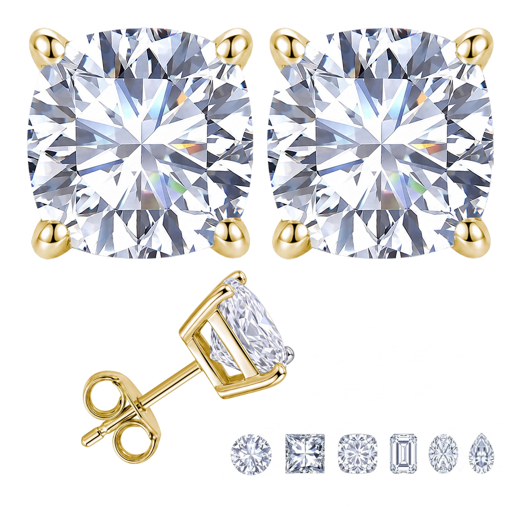 JeenMata Jewelry JeenMata 0.5 Carat Cushion Solitaire Moissanite Stud Earrings for Women, Earrings for Men, 18K Yellow Gold Plated, Hypoallergenic Earrings, D VS1, Stud Earring for Woman, Jewelry, Gift, Earrings