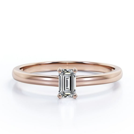 JeenMata 0.5 Carat Emerald Cut Moissanite - Prong Setting - Solitaire Promise Ring - 18K Rose Gold Plating Over Silver