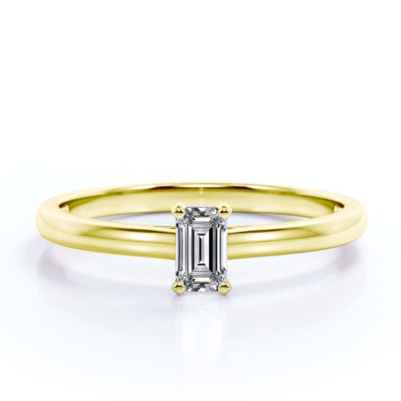 JeenMata 0.5 Carat Emerald Cut Moissanite - Prong Setting - Solitaire Promise Ring - 18K Yellow Gold Plating Over Silver