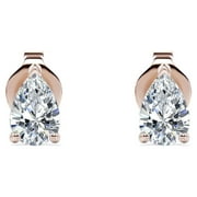 JeenMata 0.5 Carat Pear Cut Moissanite Minimalist Solitaire Stud Earrings In 18K Rose Gold Plating Over Silver