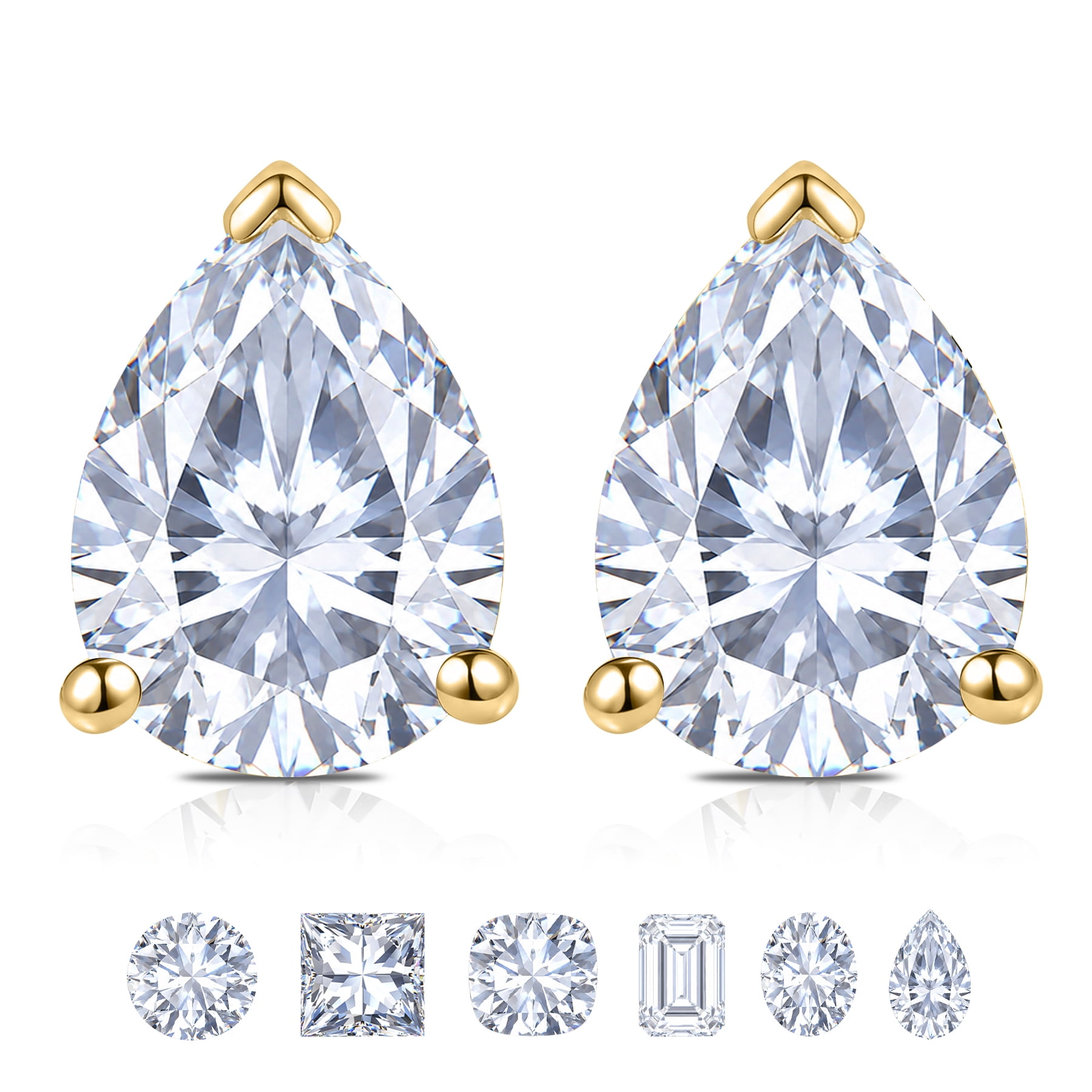 JeenMata 0.5 Carat Pear Cut Moissanite Minimalist Solitaire Stud Earrings in 18k Yellow Gold Plating for Women
