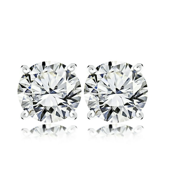 JeenMata 0.5 Carat Round Shaped Moissanite Solitaire Stud Earrings - 4 Prong - In 18K White Gold Plating Over Silver